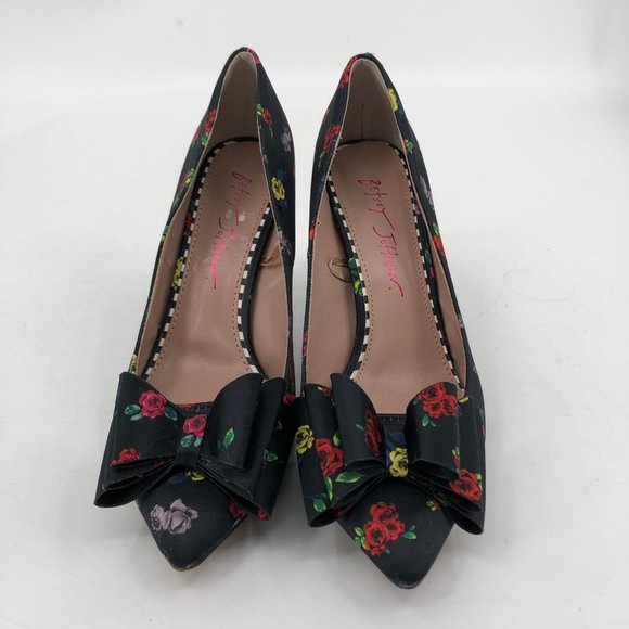 Betsey Johnson Black & Red Floral Stiletto Heels | Perfect For Any Occasion - Picture 3 of 9
